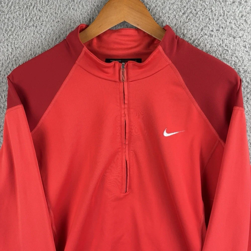 Nike Golf Tiger‎ Woods Shirt Mens Large Red 1/2 Zip Pullover